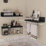 PopiShelves Bathroom Shelves Over Toilet for Wall, Floating Shelves with Storage Basket Paper Holer for Kitchen Living Room, Bedroom & Classroom, Set of 3 (Black) PopiShelves