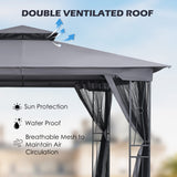 HAPPATIO 10' X 12' Patio Gazebo with Ventilation Double Roof，Outdoor Gazebo with Mosquito Netting for Lawn, Garden (Grey) HAPPATIO