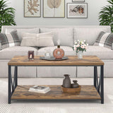 EXCEFUR Modern Coffee Table, Industrial Metal and Wood Living Room Table with Storage Shelf, Rustic Brown EXCEFUR