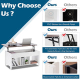 VINGLI Lift Top Coffee Table, White, with Storage Shelf/Hidden Compartment, Gas Lift Mesa De Centro para Sala Pop Up Coffee Table VINGLI