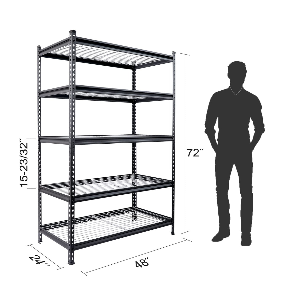 WORKPRO 5-Tier Metal Shelving Unit, 48”W x 24”D x 72”H, Heavy Duty Adjustable Storage Rack, 4000 lbs Load Capacity (Total), for Garage, Basement, Warehouse WORKPRO