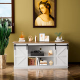 ZPK Farmhouse TV Stand for 65 Inch TV, Modern Television Stands Mid Century Media Entertainment Center with Sliding Barn Doors and Storage Cabinets, Console Table for Living Room, Bedroom (White) ZPK