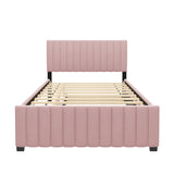 Full Bed Frame with Trundle Bed,Velvet Upholstered Platform Bed Frame,Full Size Trundle Bed with Headboard for Kids Teens Adults(Pink) Bellemave
