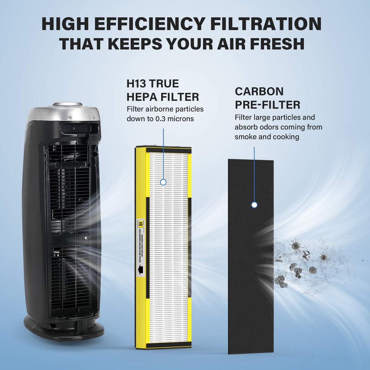 4 Pack FLT4825 HEPA Filter B Replacement Compatible with AC4825 AC4825E AC4300 AC4800 AC4900 AC4850, 4 True HEPA Filters & 6 Activated Carbon Pre-filters FMDZFL