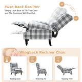 HULALA HOME Upholstered Wingback Recliner Chair, Small Adjustable Footrest Push Back Single Reclining Sofa, Mid Century Modern Lounge Armchair for Living Room, Bedroom, Reading/Plaid Black HULALA HOME