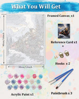 TOCARE Framed Paint by Numbers Kit for Adults, 12x16Inch Train Paint by Numbers with Frame, Snow Mountains Paint by Number Framed Canvas Winter Nature Scenery(Without Easel) TOCARE
