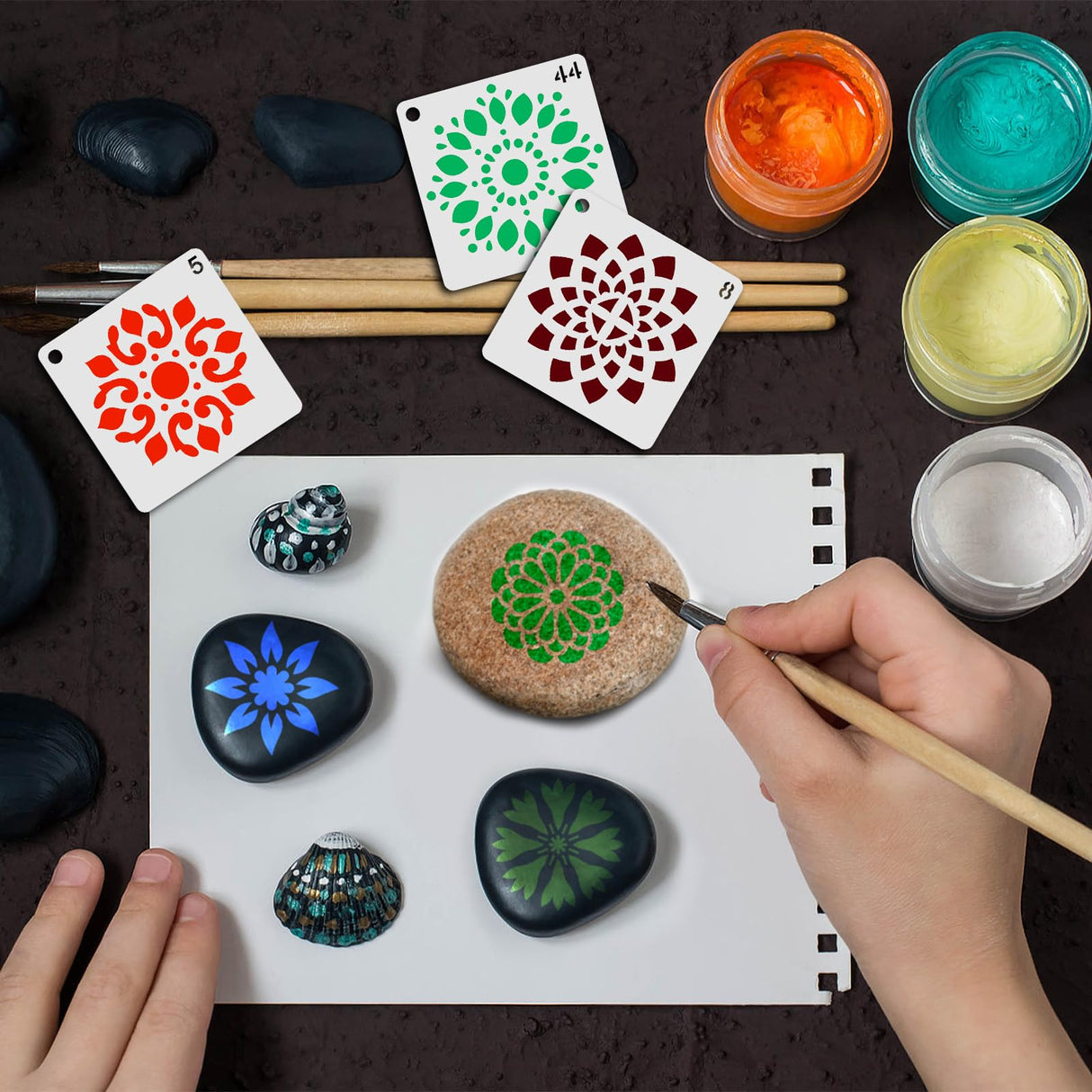 60pcs Mandala Stencils, 2x2 Inch Reusable Mandala Stencils for Painting Mandala Dotting Stencils Crafts Drawing Templates for Rocks Wood Canvas Fabric Art Projects BOXOB