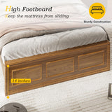 Incyneva Farmhouse Platform Queen Bed Frame Wood with Adjustable Headboard, LED Light and Charging Station, No Box Spring Needed, Noise Free, Geometric Design & Vintage Brown Incyneva