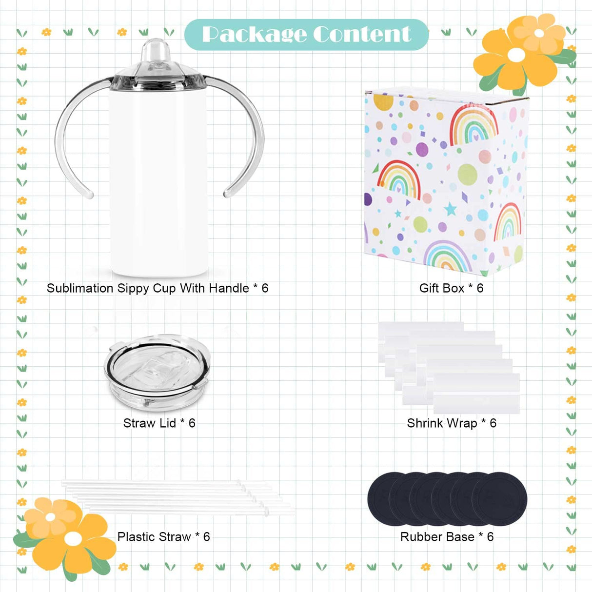 Wzaytia 12 Oz Sublimation Sippy Cup 6 Pack, Kids Sublimation Sippy Tumblers, Stainless Steel Sublimation Todder Water Bottle Wzaytia