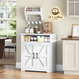 YATINEY Coffee Bar Cabinet, Kitchen Island with Storage, Farmhouse Sideboard Buffet Cabinet with Dual-Purpose Floating Shelf and Hooks, for Kitchen, Restaurant, Living Room, White KF22WT YATINEY