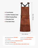 VEVOR Leather Welding Work Apron, Heavy Duty Cowhide Flame Resistant Welding Apron, Heat-Resistant Blacksmith Welder Aprons with 6 Tool Pockets for Woodworking, Gardening, BBQ VEVOR