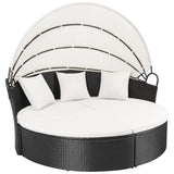 Homall Patio Outdoor Daybed with Retractable Canopy, Rattan Wicker Sectional Seating with Washable Cushions for Patio Backyard Porch Round Daybed Separated Seating (Beige) Homall