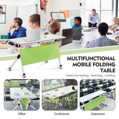 Folding Conference Table with Wheels,1PCS Modern Rectangle Office Meeting Table, Flip Top Training Room Tables Save Space Design for 2 People Movable Computer Desk for Study Working 55.1"x23. - WoodArtSupply