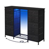 LUMTOK 55" W 2-in-1 Dresser with Hanging Rack, 10 Drawers Dresser for Bedroom,Dressers with Fabric Drawers,LED Lights, Charging Station and Hanging Racks for Bedroom LUMTOK