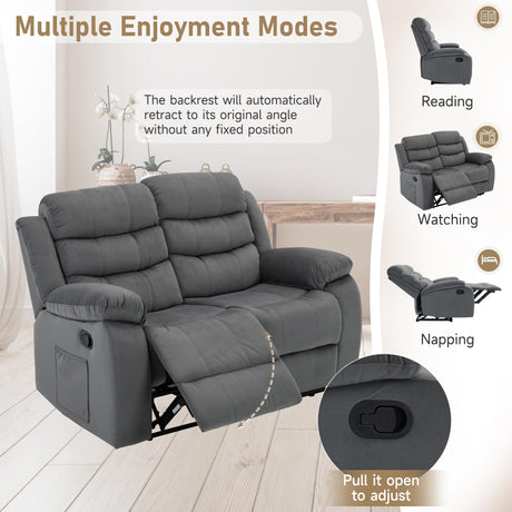 Cooexult Loveseat Recliner, Double Recliner with Side Pockets, Manual Reclining Loveseat for Living Room, Home Theater, RV, Dark Grey Cooexult