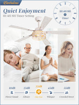 Farmhouse Ceiling Fans with Light, 48 Inch Bedroom Ceiling Fan with Lights, 6-Speed Adjustable, Quiet and Reversible DC Motor, 5 Dual Finish Blades, Rustic Caged Ceiling Fan，White and Gold Color Fanbulous