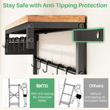 Kitchen Bakers Rack with Power Outlet 10 Hooks, 4 Tiers Coffee Bar Station Cabinet, Microwave Stand with Storage (Rustic Brown, 21.7 x 14.2 x 49.6 Inch) SNTD