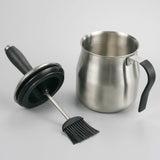 BBQ Basting Pot with Basting Brush - Stainless Steel Barbecue Sauce Pot with Silicon Basting Brush by Qidea, 32 OZ QIDEA