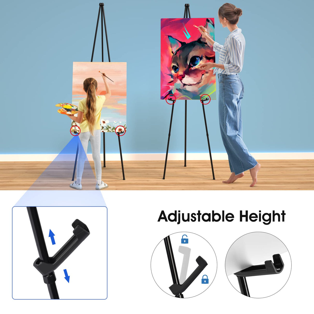 Portable Art Easel Stand 63 Inches - Black Picture Stands for Display w/Bag - Tabletop Art Easel Stand for Sign, Wedding Signs, Poster Stand, Painting Canvas Stand - Metal Tripod, Easels for Display T-SIGN