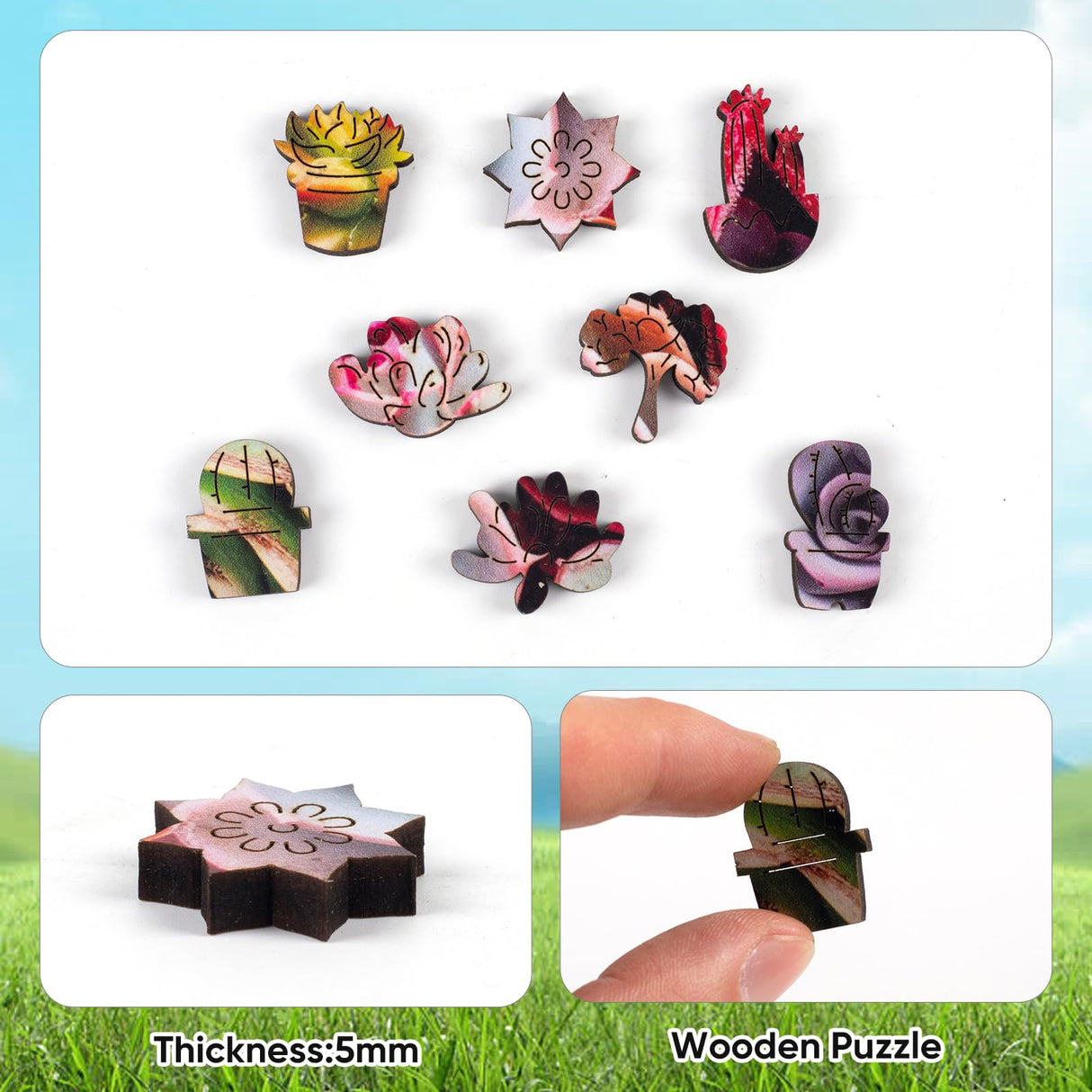 delobil Succulent Bouquet Wooden Puzzles for Adults, 200 Pieces Mandala Round Jigsaw Puzzles, Medium Size Unique Shaped Liberty Wood Puzzle Gift for Kids, Family Game 11.3'' x 10.5'' delobil