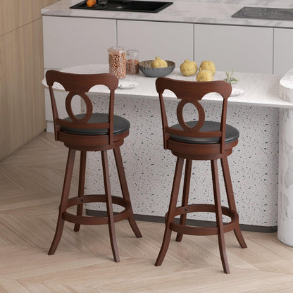 COSTWAY Bar Stools Set of 2, 30 Inch Swivel Bar Height Chairs with Ergonomic Back & Footrest, Vintage Wooden Barstool Set for Kitchen Island, Pub,