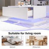 GlowSpark LED Coffee Table, LED Coffee Tables for Living Room, High Gloss Coffee Table with 16 Colors LED Lights, Modern White Coffee Table with Drawers, 4 Flashing Modes, Buletooth Control GlowSpark