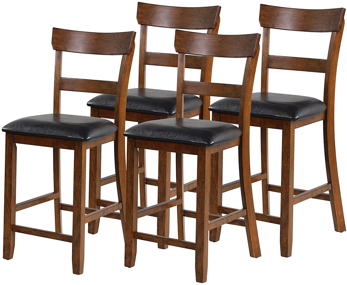 NAFORT Counter Height Bar Stools Set of 4, Farmhouse 25.5” Wood High Dining Chairs, Counter Stools with Back for Kitchen Restaurant Bar, Rubberwood Legs & Black PU Leather Cushion NAFORT