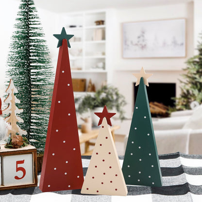 FestalMart Christmas Decorations-Three Sizes Wooden Christmas Tree Sign with Star-Christmas Decorations for Home Shelf Mantel Fireplace Table Party Decor