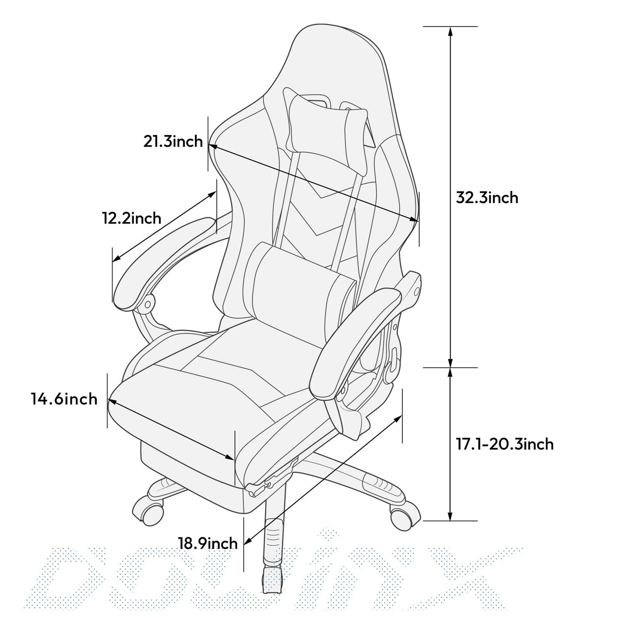 Dowinx Gaming Chair Ergonomic Racing Style Recliner with Massage Lumbar Support, Office Armchair for Computer PU Leather E-Sports Gamer Chairs with Footrest （Black&Blue Dowinx