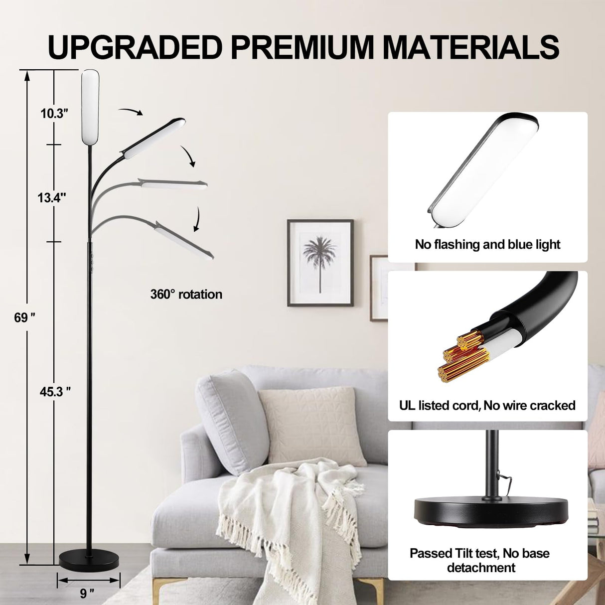 marctronic Floor Lamp, 18W 1800LM Super Bright LED Floor Lamp with Remote & Works with Smart Plug, Dimmable Timing Eye Caring Reading Lamps Floor Standing for Living Room Bedroom Office marctronic