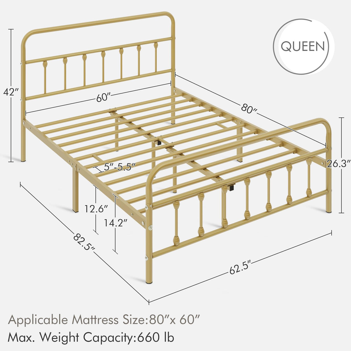Yaheetech Antique Gold Victorian Metal Platform Bed Frame with Storage and High Headboard Yaheetech