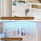 DICTAC Full Loft Bed with L-Shaped Desk and 7 Storage Drawers, Metal Full Size Loft Bed for Teen with LED Lights and Charging Station,13.11" H Safety Guardrail and Ladder,No Box Spring Needed, White DICTAC