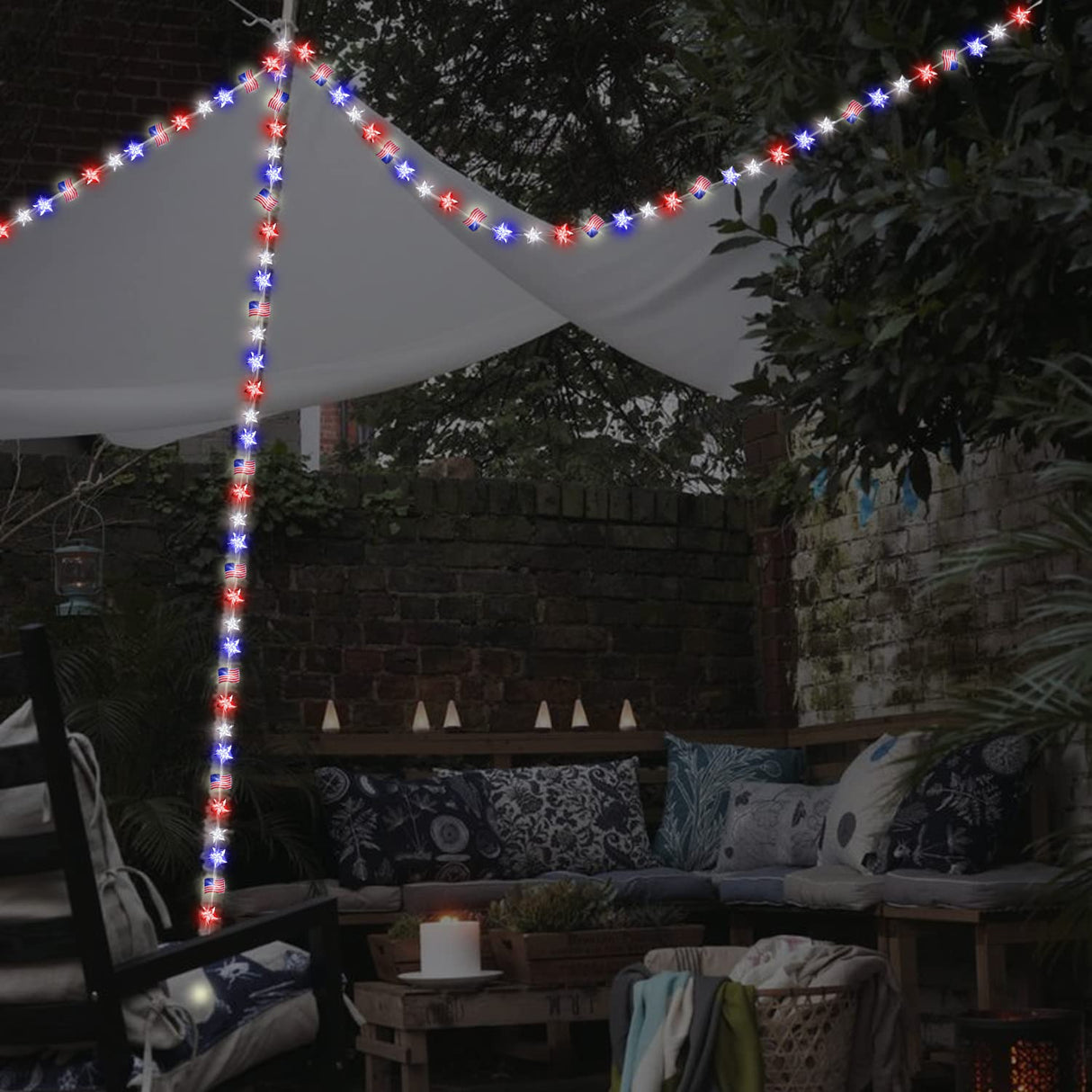 4th of July Decorations Lights, 13FT 40LED Lights Battery Operated Remote Timer USA Flag Fairy Light for Indoor Home Independence Day Memorial Day Fourth of July Couah