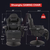 Consofa Gaming Chair, Reclining Gaming Chair with Footrest, PU Leather Massage Video Gaming Recliner Chair w/Adjustable Height, Swivel Gaming Chair with Lumbar Support, Side Pouch (Black) Consofa