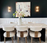 HNY Mid Century Modern Dining Chairs Set of 6, Farmhouse Linen Fabric Upholstered Accent Curved Backrest Kitchen Chairs, with Hardwood Frame, Beige, Linen HNY