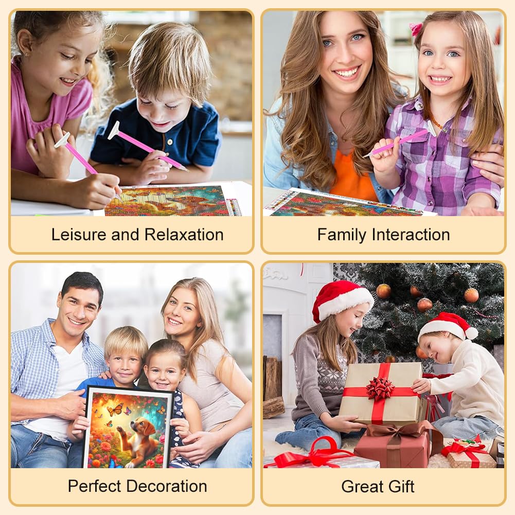 WSLWXSHM Diamond Painting Kits for Adults Dog, Butterfly Round Full Drill Diamond Art Kits, 5D DIY Paint with Diamonds Crafts for Home Wall Decoration Gifts 12×12Inch, Animal WSLWXSHM