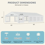 EROMMY 20x40ft Party Tent, Outdoor Wedding Tent, Heavy Duty Large Canopy Carport with Removable Sidewalls, 2 Roll-up Doors, 4 Storage Bags, Gazebo Shelter Tent for Party Event Commercials, White EROMMY
