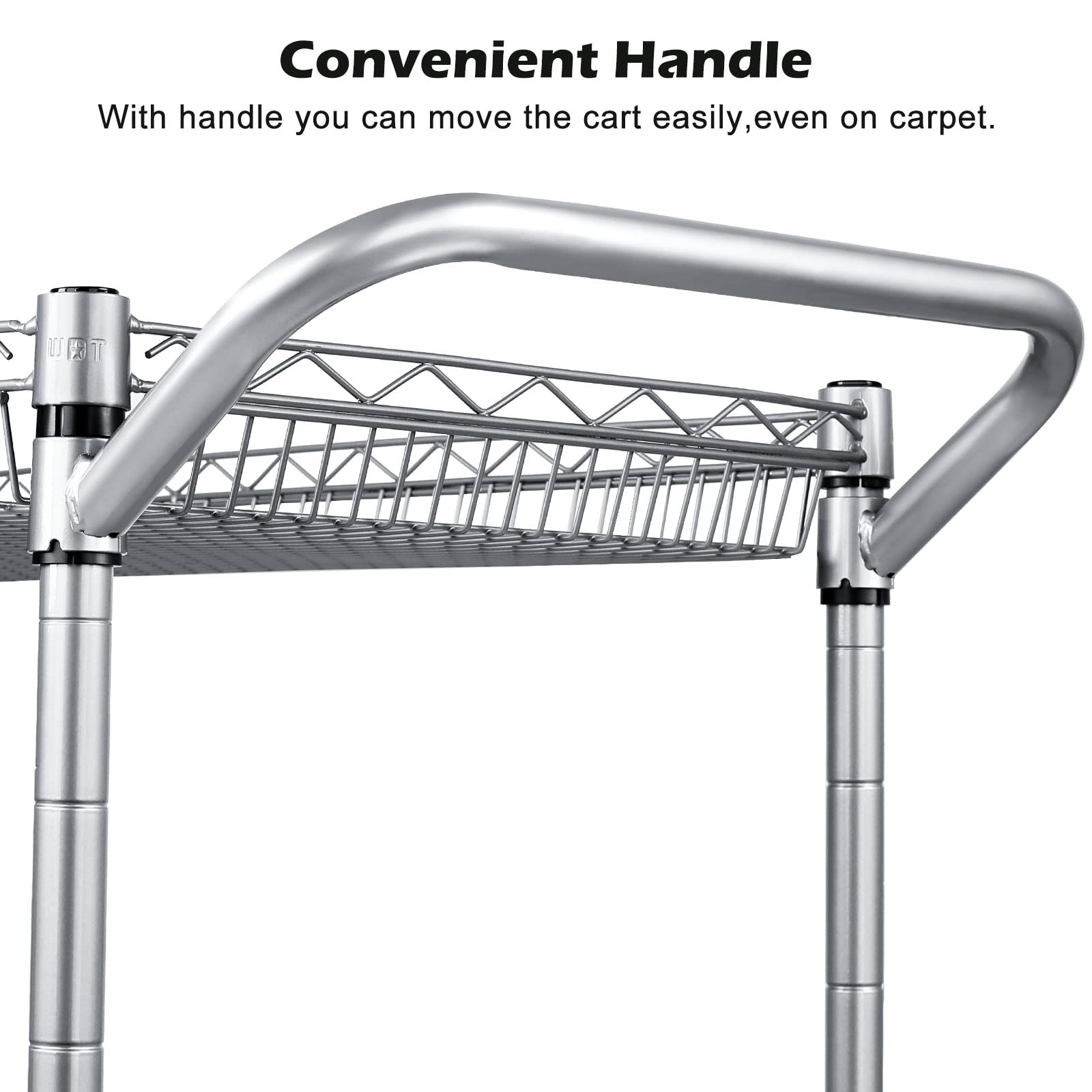 WDT 990Lbs Capacity Heavy Duty Rolling Utility Cart, NSF Rolling Carts with Wheels,Commercial Grade Metal Cart with Handle Bar & Shelf Liner,Trolley Serving Cart for Restaurant,Kitchen,Gray - WoodArtSupply