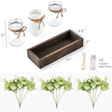 Mkono Mason Jar Lights Centerpiece Table Decorations for Dining Room Farmhouse Coffee Table Decor Wood Tray with 3 Jars Flowers Christmas Home Decor (Light Green) Mkono