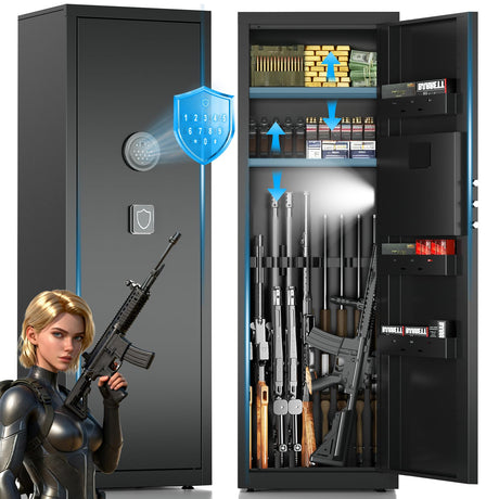 8-10 Long Gun Safe for Rifles and Pistols with Digtal Keypad, Quick Access Rifle Safe with Dual Alarm and Mute Mode, Gun Cabinets for Rifles and Shotguns with 2 Removable Shleves, Easy Assemble Yiosotne