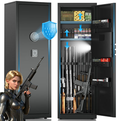 8-10 Long Gun Safe for Rifles and Pistols with Digtal Keypad, Quick Access Rifle Safe with Dual Alarm and Mute Mode, Gun Cabinets for Rifles and Shotguns with 2 Removable Shleves, Easy Assemble