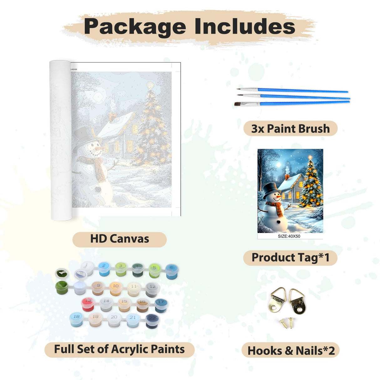 EOBROMD Christmas Paint by Numbers Kits for Adults, Snowman DIY Kits Crafts for Beginner on Canvas, Christmas 3 Brushes and Acrylic Paint for Home Decor 16x20inch(Without Frame) EOBROMD