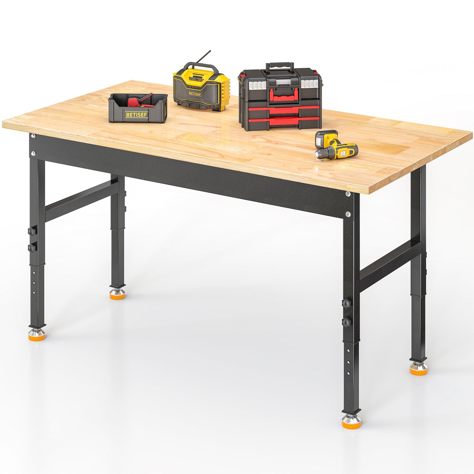 BETISEF 48’’ Work Bench Adjustable Workbench Heavy Duty Work Table with Rubber Pads, 2000 Lbs Capacity Hardwood Work Benches for Garage, Workshop, Office, Home - WoodArtSupply