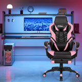 GYMAX Gaming Chair, Ergonomic Computer Chair with Footrest, Linkage Armrests & Lumbar Cushion, Big Wide High Back Video Gaming Chair, Reclining Office Rolling Chair for Adult/Teens (Pink) GYMAX