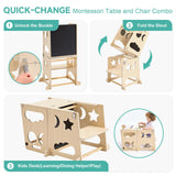 Toddler Kitchen Stool Helper, 4 in 1 Toddler Standing Tower Collapsible Kids Step Stool, Child Standing Tower for Toddlers 1-3 with Safety Rails Yojoker