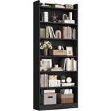 Yaheetech 7-Tier Open Bookcase and Bookshelf, Modern Simple Floor Standing Display Storage Shelves with Top Open Compartment for Home Office, Living Room, Bed Room - Black Yaheetech