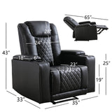 ANJ Electric Power Recliner Chair Soft Leather Reclining with USB Ports and Cup Holders, Black Home Theater Seating with Hidden Arm Storage Movie & Media Room Chairs ANJ