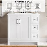 IRONCK 36" Bathroom Vanity with Sink, Freestanding Modern Bathroom Vanity Cabinet with 2 Soft-Close Doors & 2 Storage Drawers, Undermount Rectangular Ceramic Sink, Assembly Required, White IRONCK