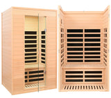 KUNSANA 2 Person Infrared Sauna, Low EMF Infrared Saunas for Home 2 Person Indoor Home Sauna Canadian Hemlock Wooden Sauna Room with Bluetooth Speakers, LED Reading Lamps, 1500Watt KUNSANA