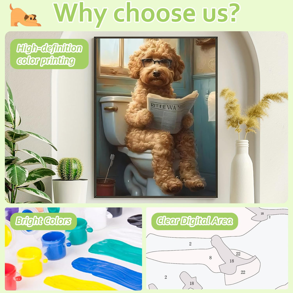 Reivworl Dog Paint by Numbers Kit for Adults, Dog Paint by Number Adult, Painting by Numbers for Gifts and Home Interior Decor 16x20 Inch Reivworl